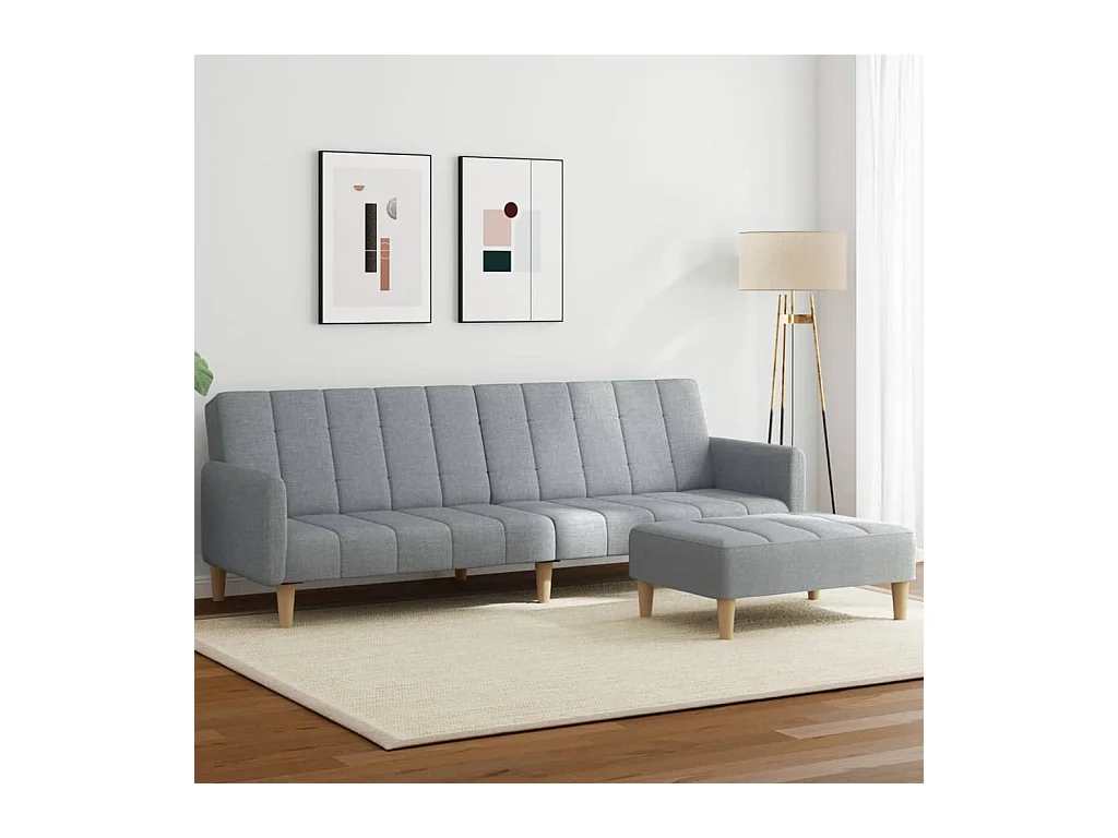 Canapé convertible à 2 places avec repose-pied gris clair tissu FR72335