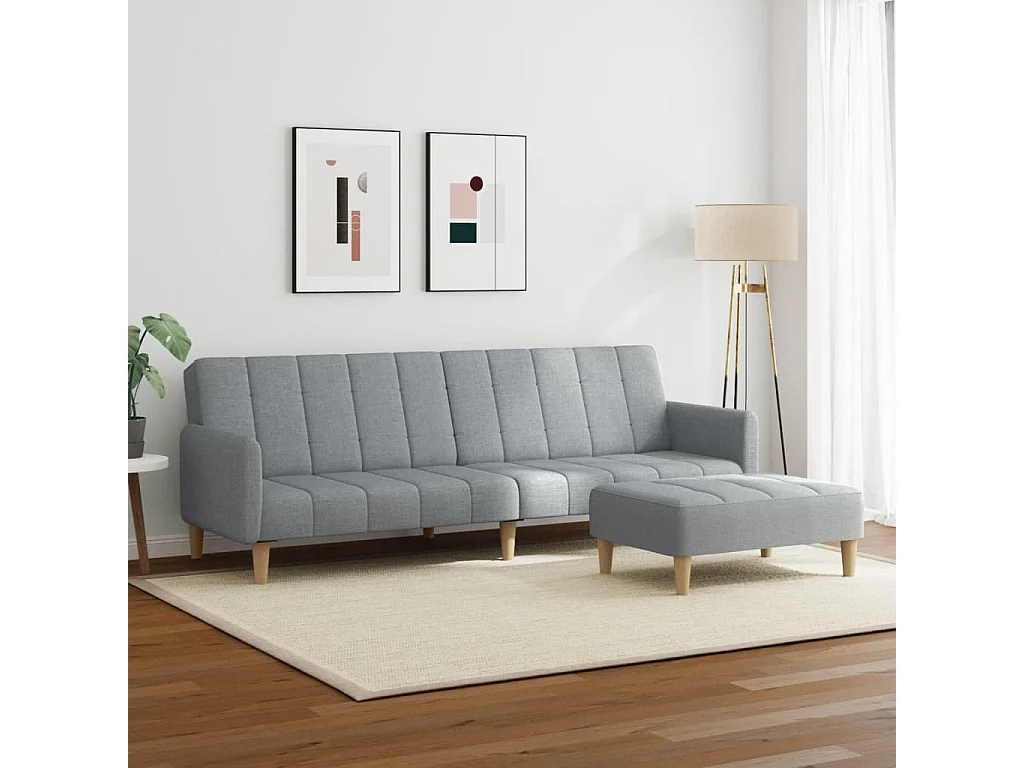 Canapé convertible à 2 places avec repose-pied gris clair tissu FR72335