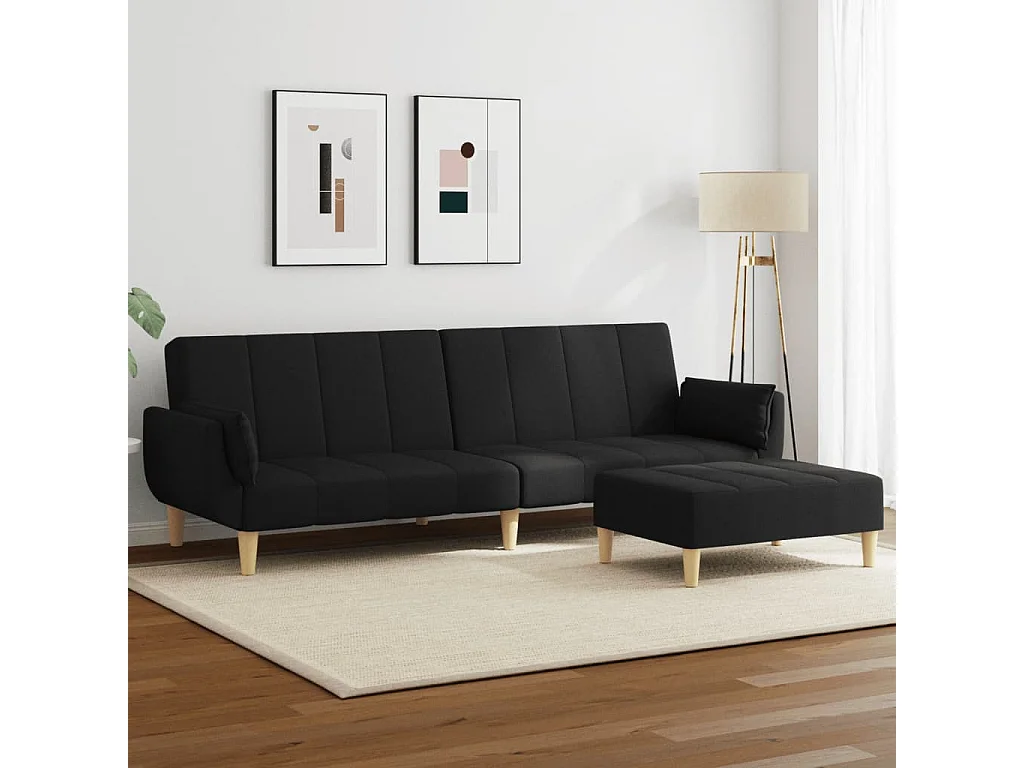 Canapé convertible à 2 places avec repose-pied noir tissu FR92238