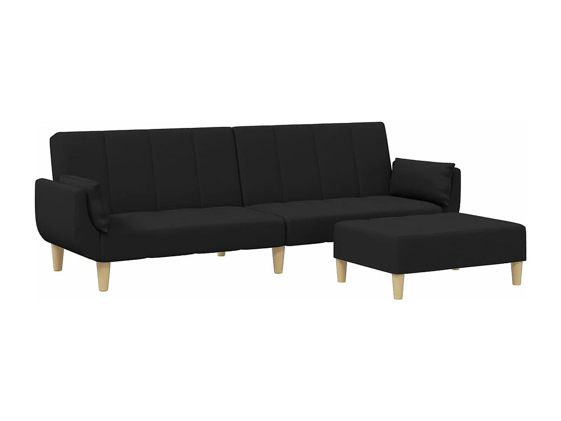 Canapé convertible à 2 places avec repose-pied noir tissu FR92238