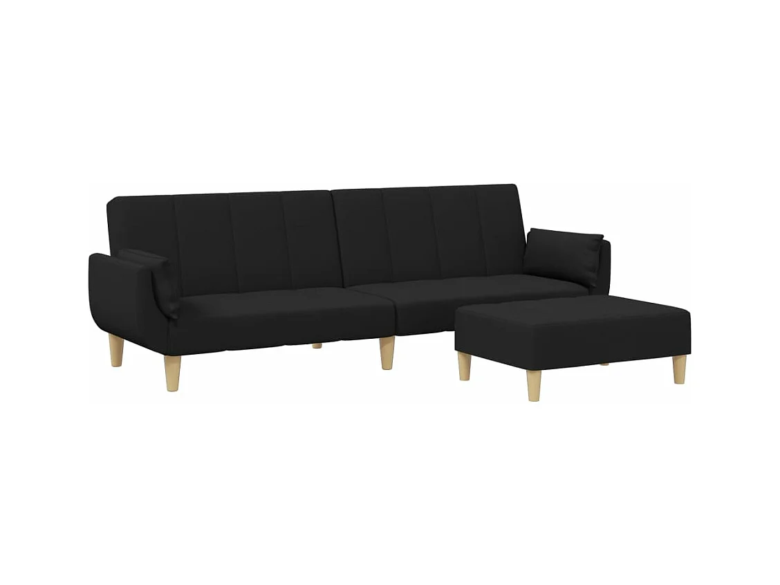 Canapé convertible à 2 places avec repose-pied noir tissu FR92238