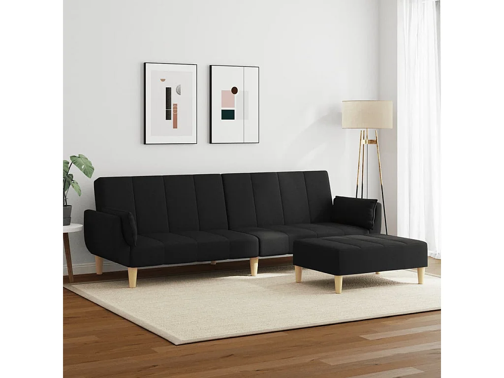 Canapé convertible à 2 places avec repose-pied noir tissu FR92238