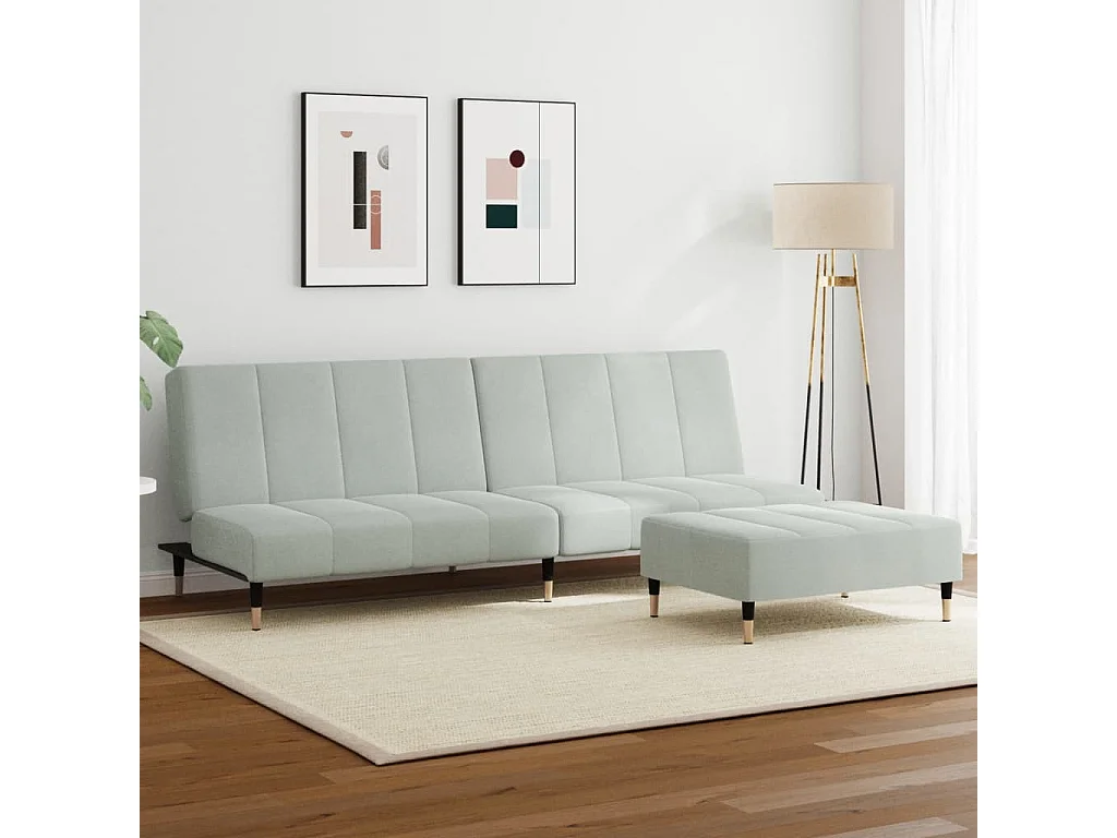 Canapé convertible à 2 places avec repose-pied gris clair velours FR92366