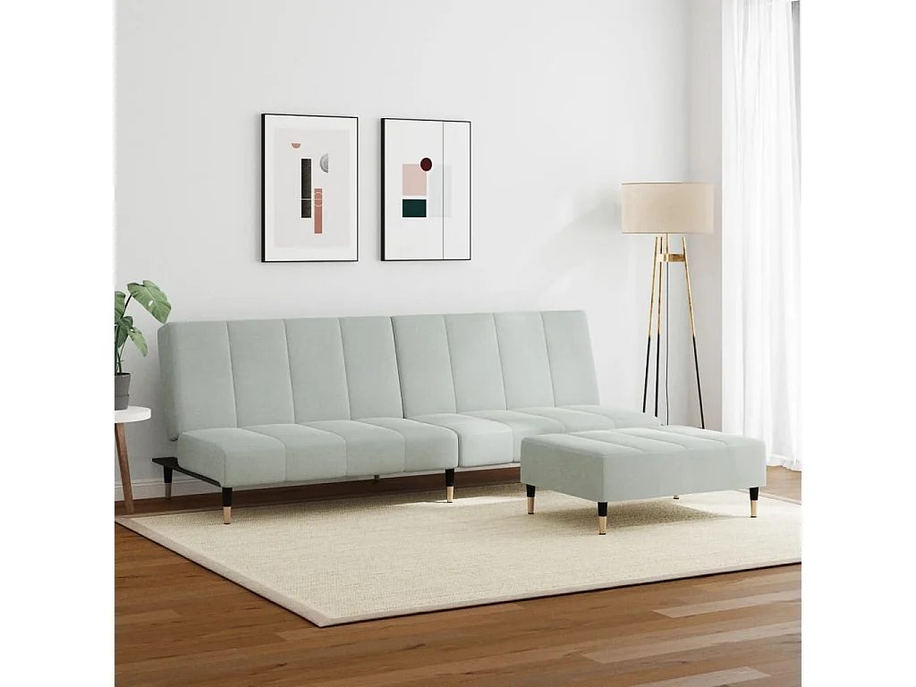 Canapé convertible à 2 places avec repose-pied gris clair velours FR92366