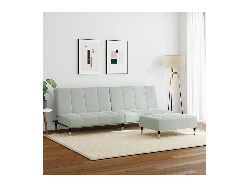 Canapé convertible à 2 places avec repose-pied gris clair velours FR92366