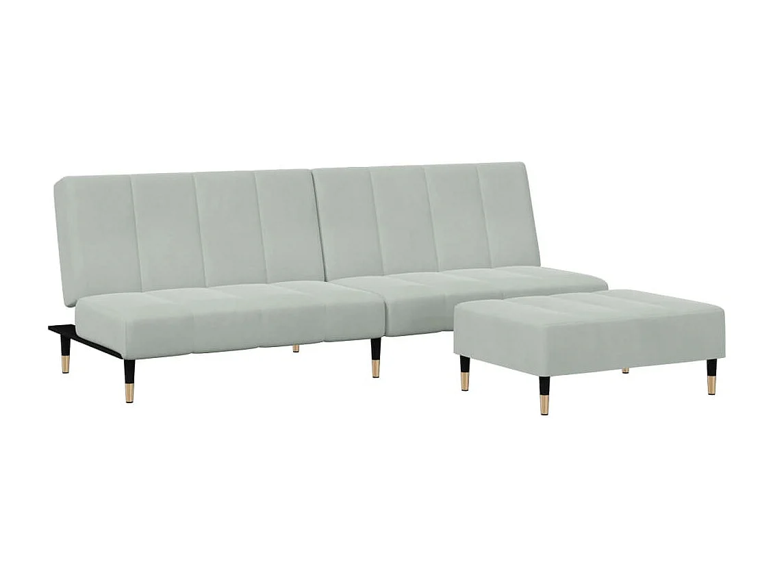 Canapé convertible à 2 places avec repose-pied gris clair velours FR92366