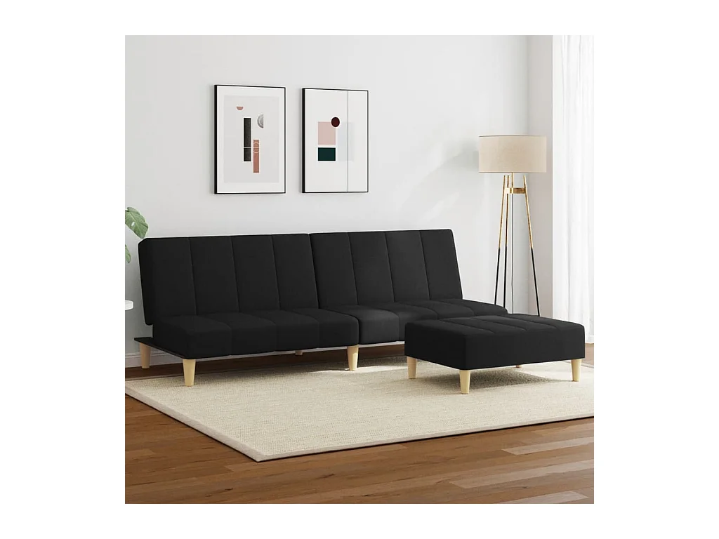 Canapé convertible à 2 places avec repose-pied noir tissu FR73226