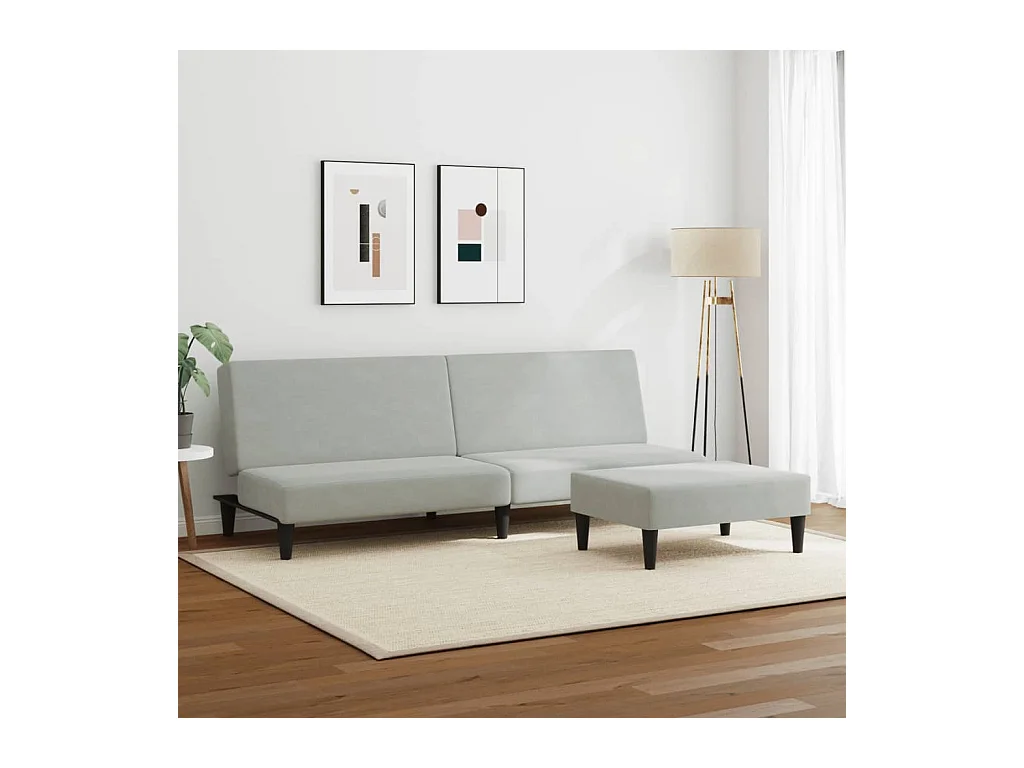 Canapé convertible à 2 places avec repose-pied gris clair velours FR11398
