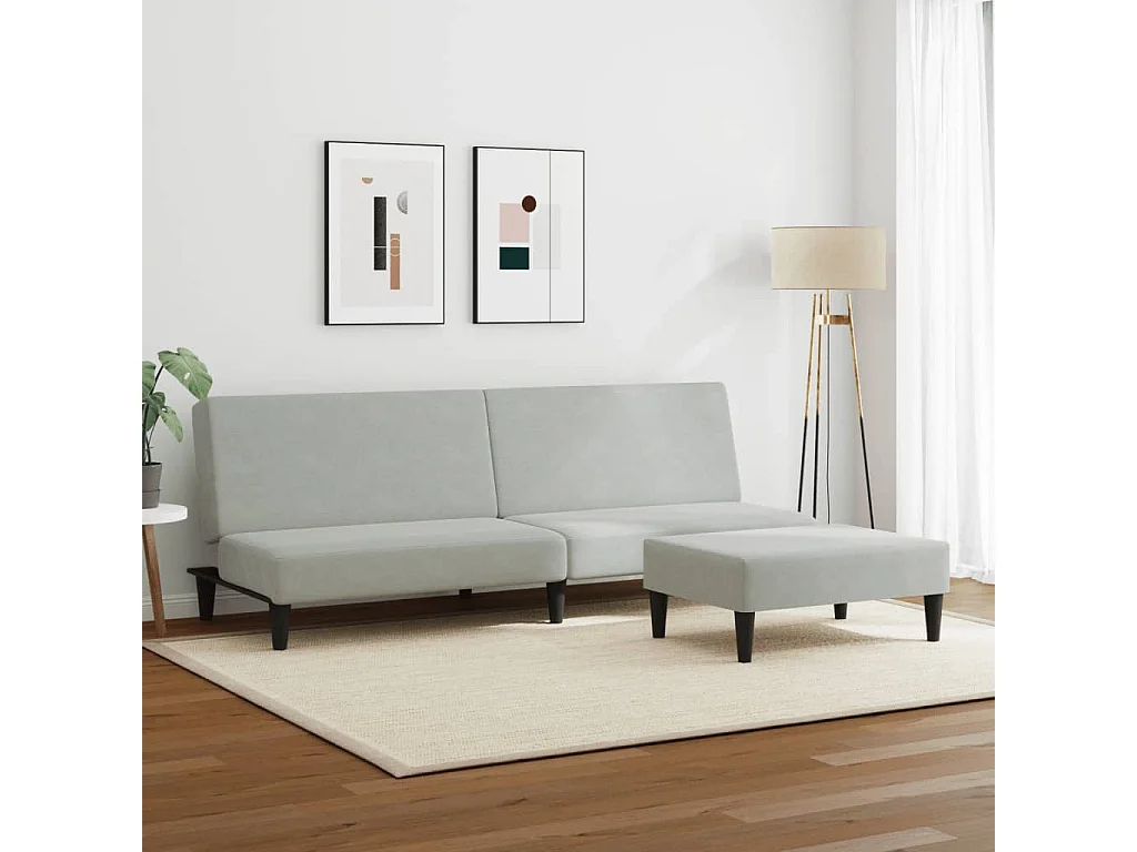 Canapé convertible à 2 places avec repose-pied gris clair velours FR11398