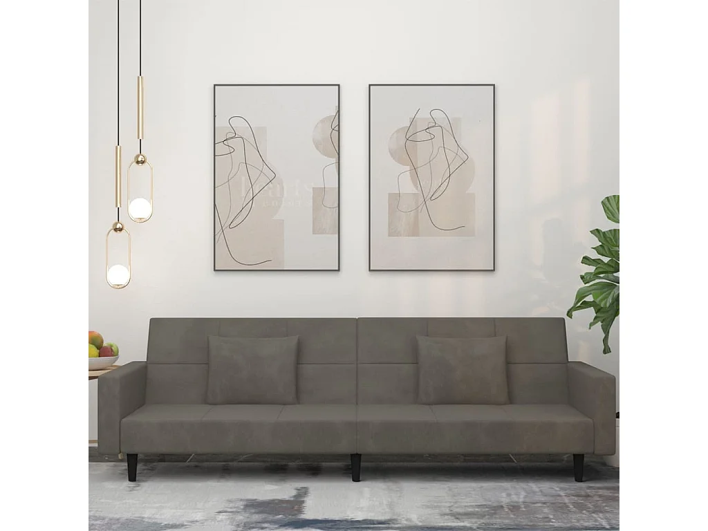 Sofá cama de 2 plazas con dos almohadas terciopelo gris oscuro ES705370