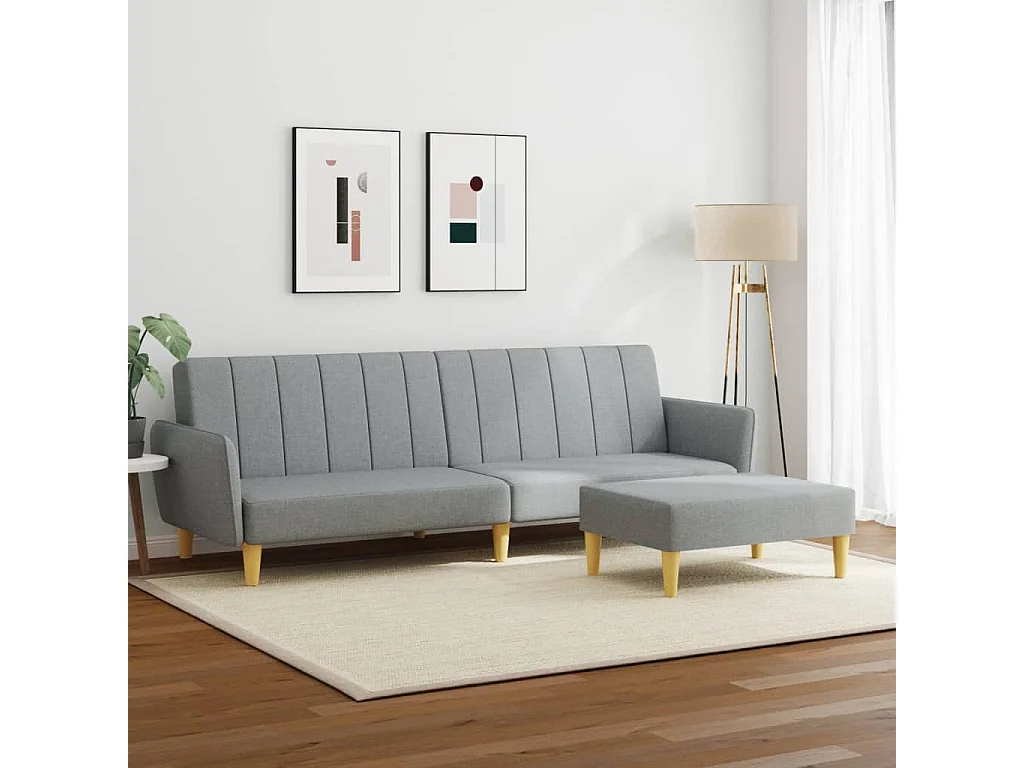 Canapé convertible à 2 places avec repose-pied gris clair tissu FR40855