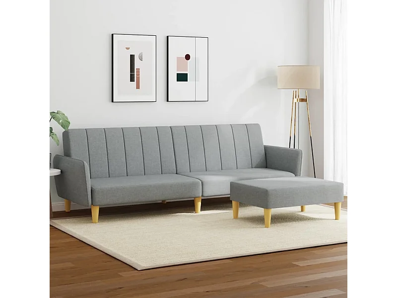 Canapé convertible à 2 places avec repose-pied gris clair tissu FR40855