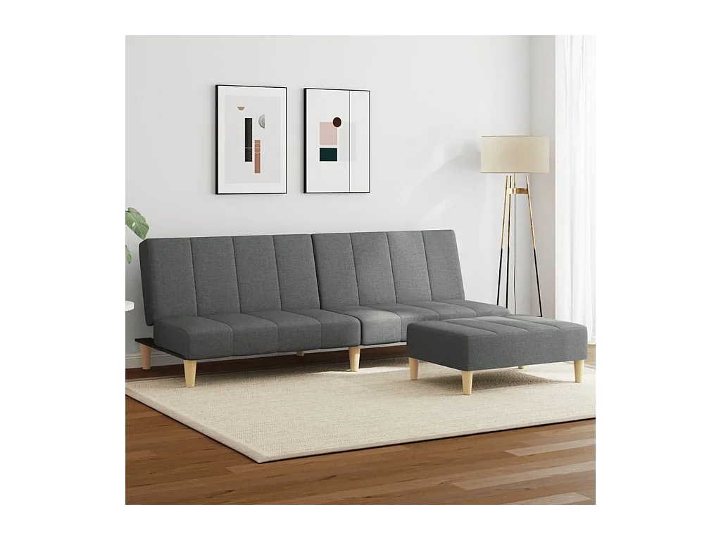 Canapé convertible à 2 places avec repose-pied gris foncé tissu FR53827