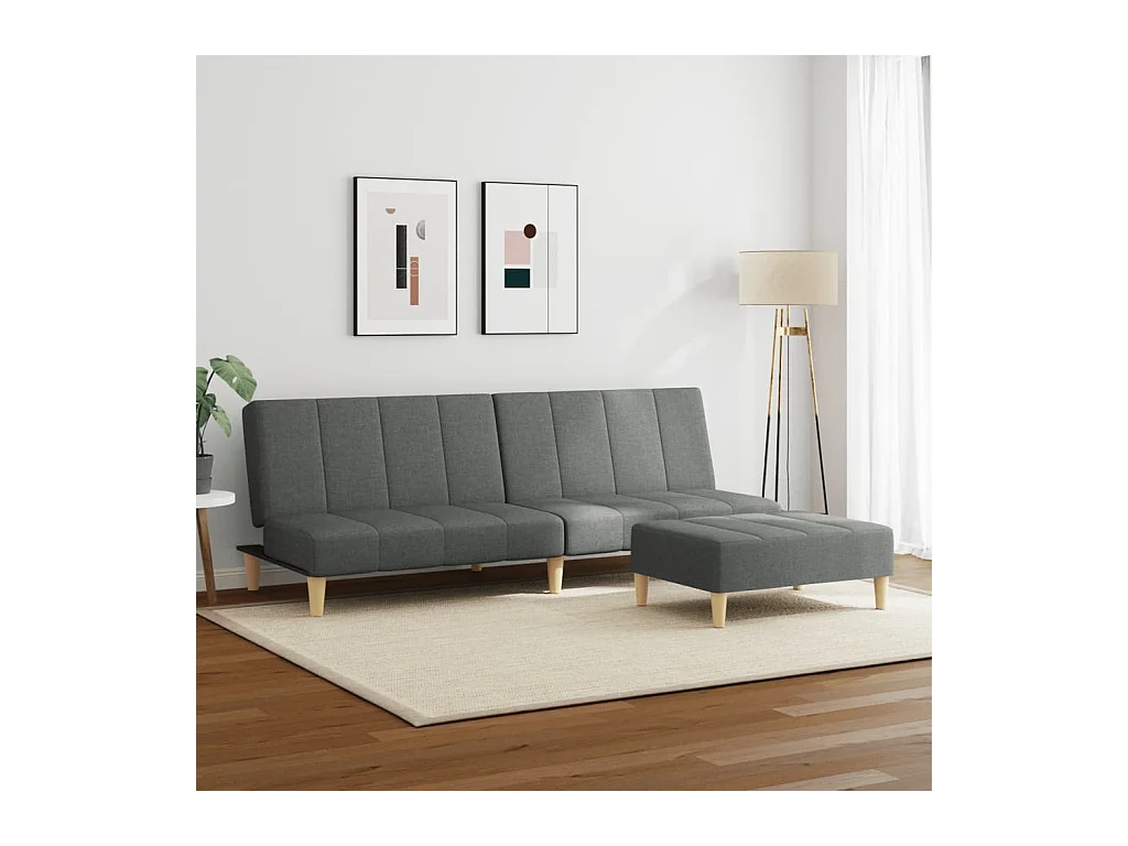 Canapé convertible à 2 places avec repose-pied gris foncé tissu FR53827
