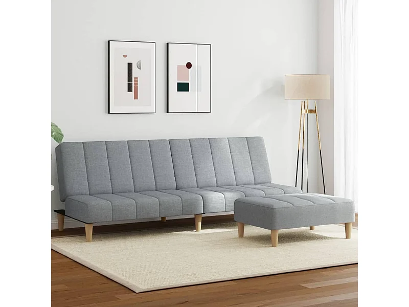 Sofá-cama de 2 lugares c/ apoio de pés tecido cinzento-claro PT807477