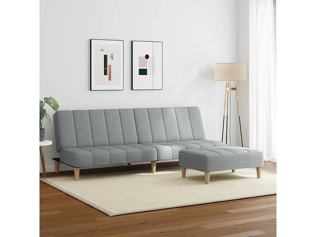 Canapé convertible à 2 places avec repose-pied gris clair tissu FR60667