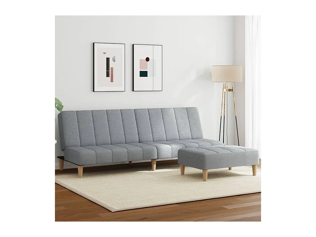 Canapé convertible à 2 places avec repose-pied gris clair tissu FR60667