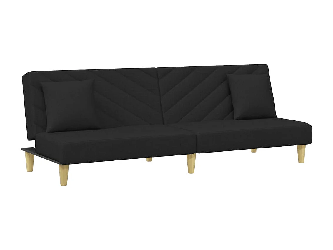 Canapé convertible à 2 places et oreillers et repose-pied noir tissu FR57565