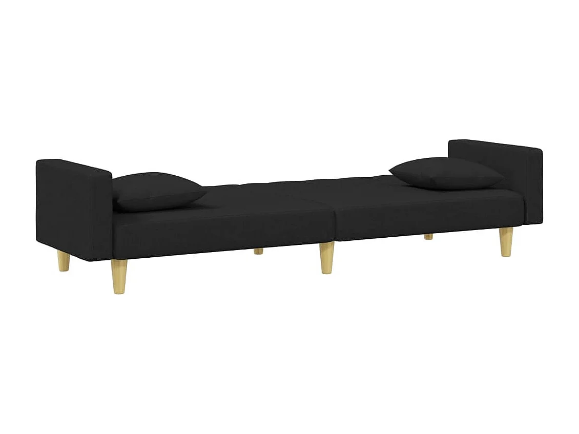 Canapé convertible à 2 places et oreillers et repose-pied noir tissu FR93467