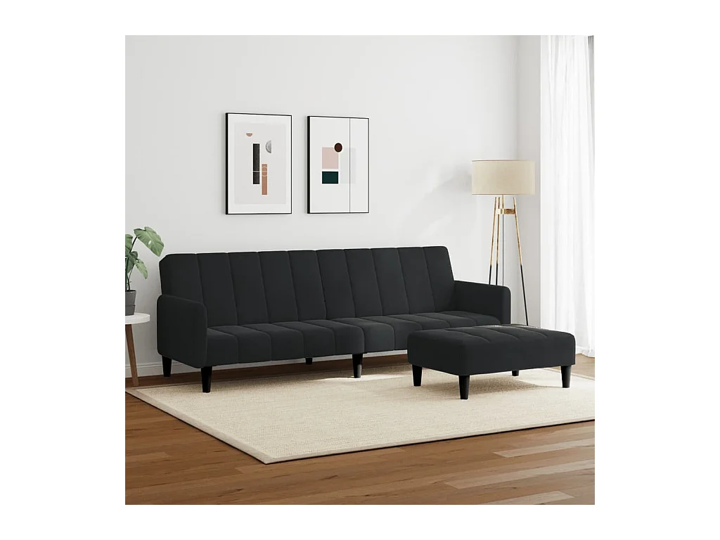 Canapé convertible à 2 places avec repose-pied noir velours FR64777