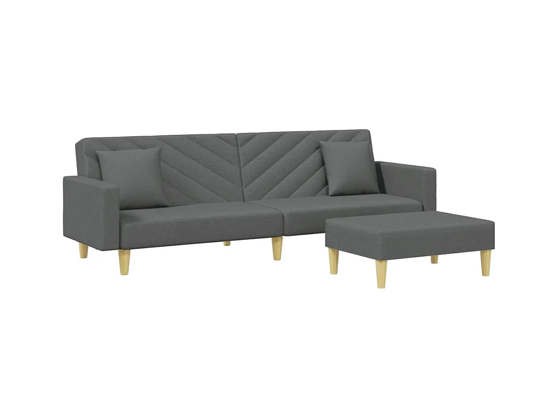 Canapé convertible à 2 places avec oreillers et repose-pied gris foncé FR37575