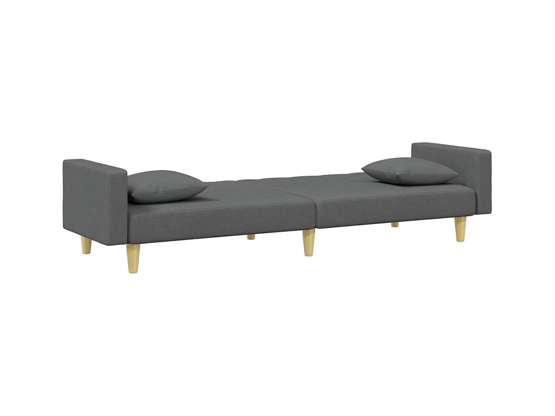 Canapé convertible à 2 places avec oreillers et repose-pied gris foncé FR37575