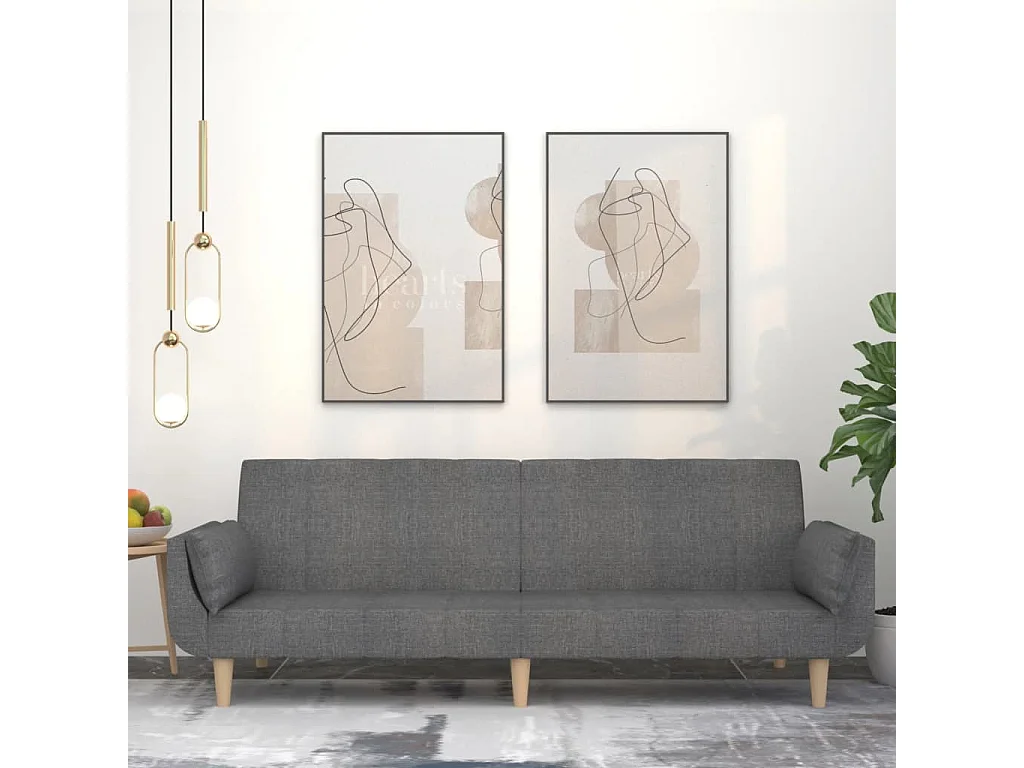 Sofá cama de 2 plazas con dos almohadas tela gris claro ES538467
