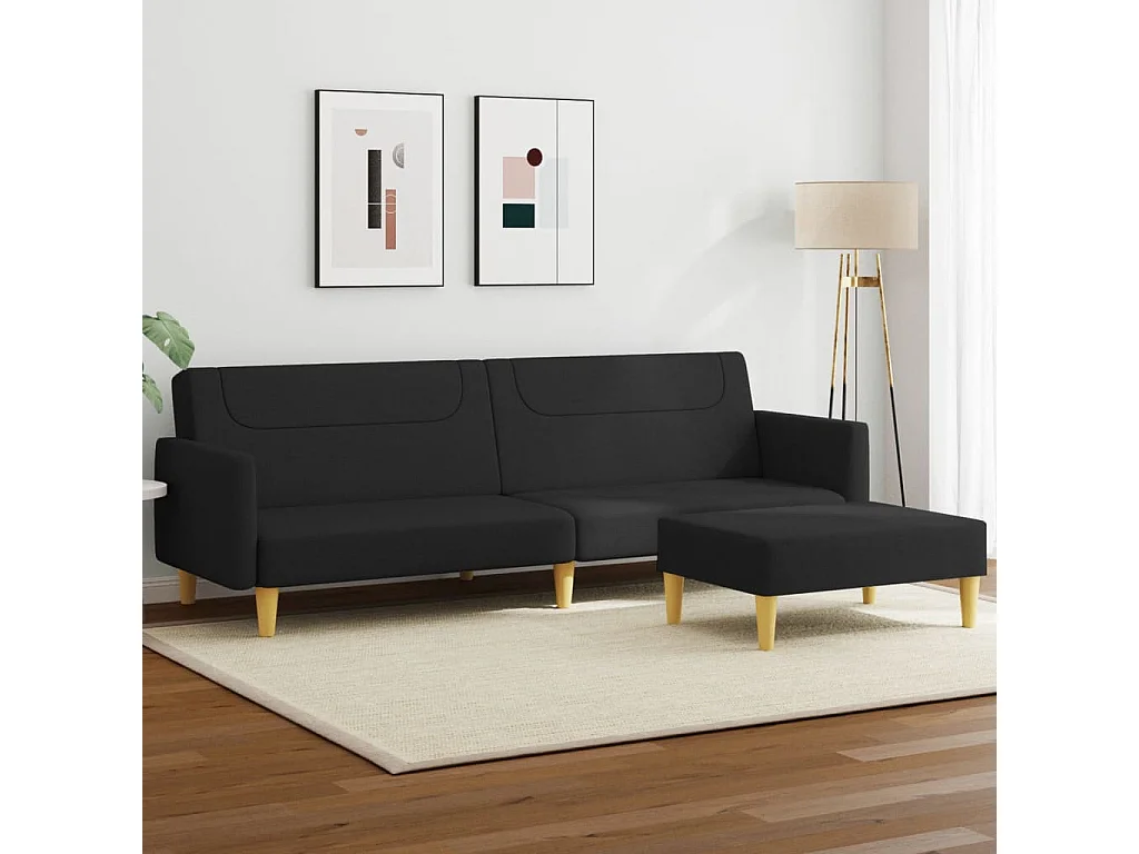Canapé convertible à 2 places avec repose-pied noir tissu FR99938