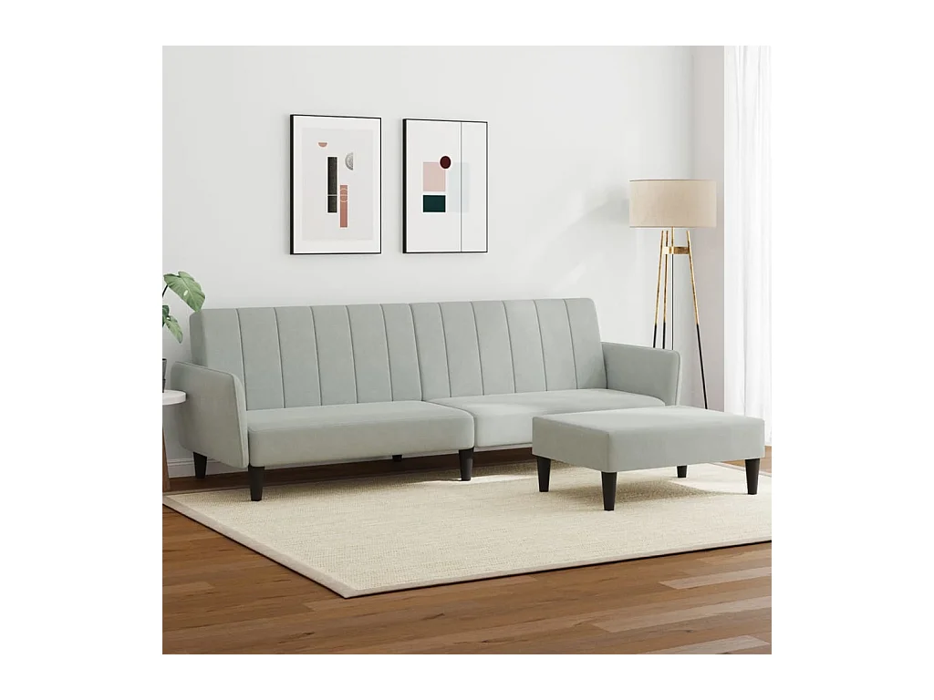 Canapé convertible à 2 places avec repose-pied gris clair velours FR40604