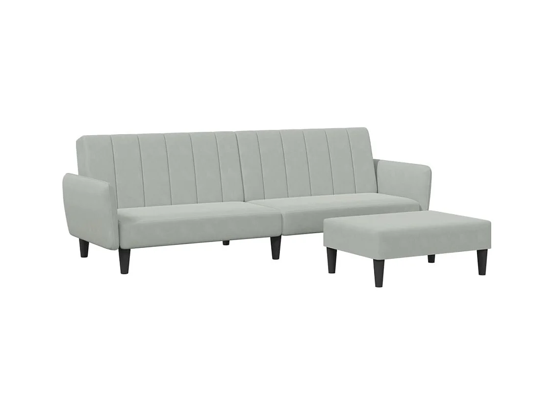 Canapé convertible à 2 places avec repose-pied gris clair velours FR40604