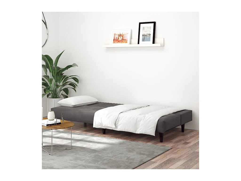 Canapé convertible à 2 places gris foncé velours FR11931