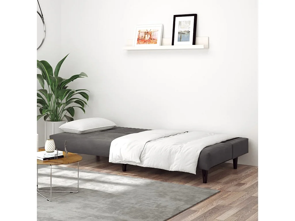 Canapé convertible à 2 places gris foncé velours FR11931