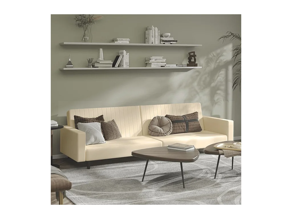 Canapé convertible à 2 places crème velours FR66735
