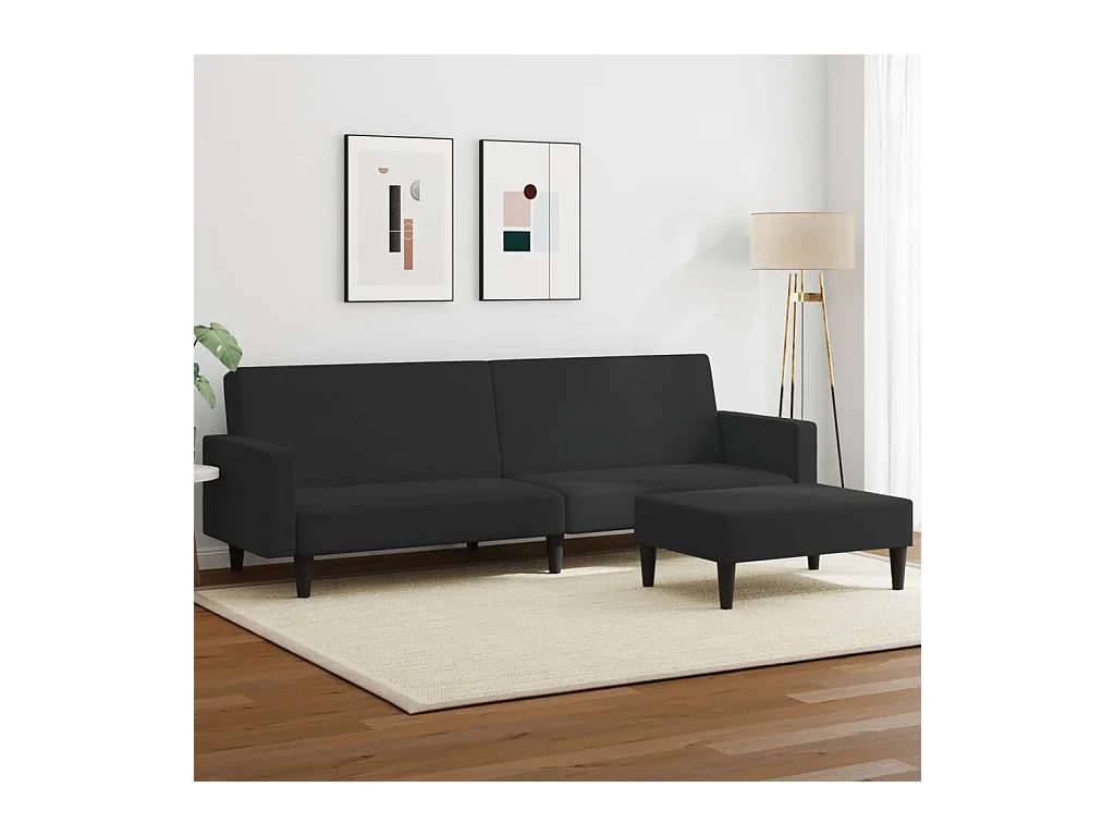 Canapé convertible à 2 places avec repose-pied noir velours FR91643