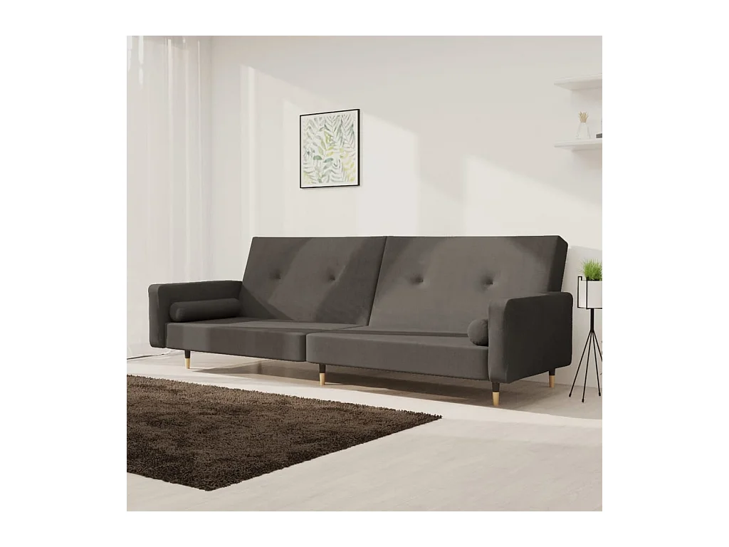 Canapé convertible à 2 places avec deux oreillers Gris foncé Velours FR90629