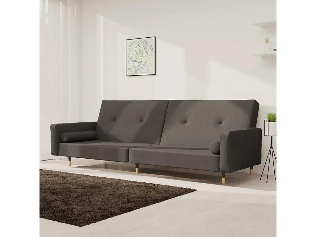 Sofá cama de 2 plazas con dos almohadas terciopelo gris oscuro ES816389