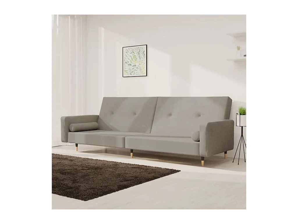 Canapé convertible à 2 places avec deux oreillers Gris clair Velours FR62678