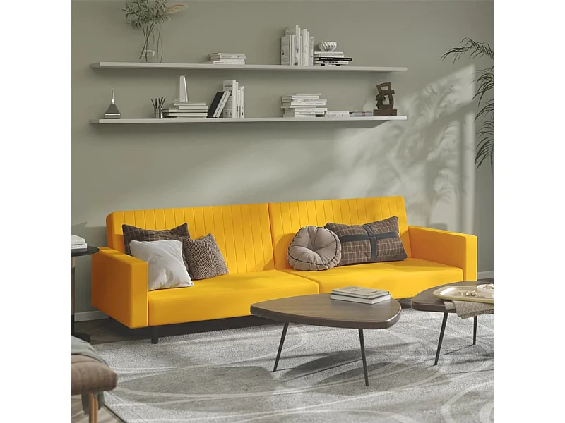 Sofá-cama de 2 lugares veludo amarelo PT159730
