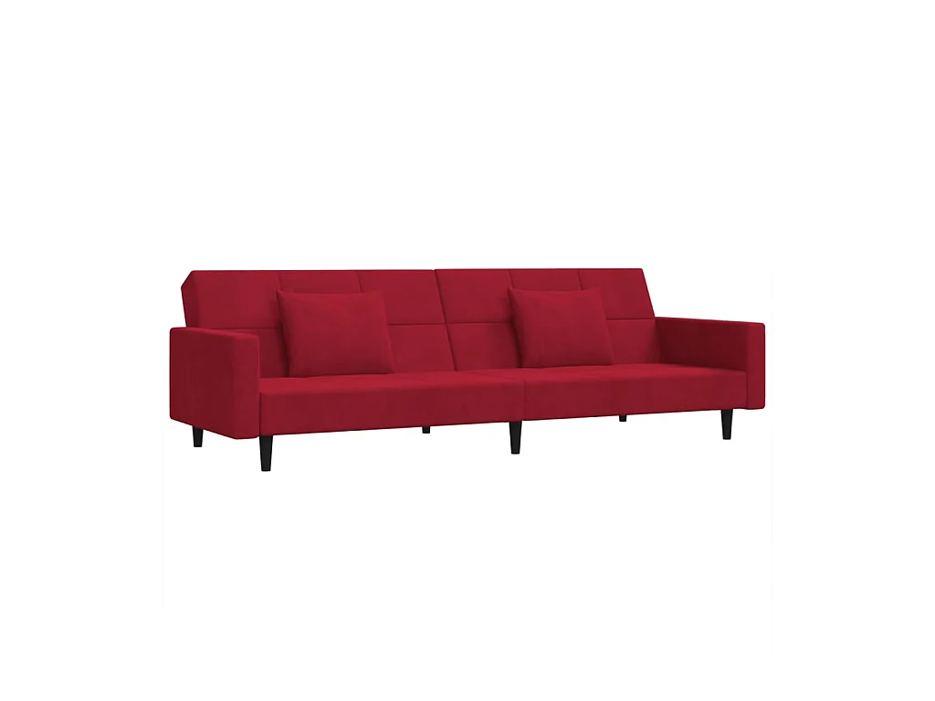 Canapé convertible à 2 places et deux oreillers Rouge bordeaux Velours FR57421