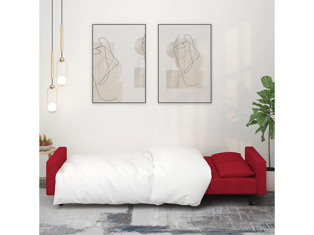 Canapé convertible à 2 places et deux oreillers Rouge bordeaux Velours FR57421