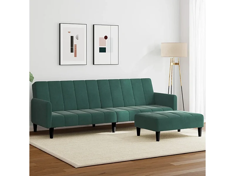 Canapé convertible à 2 places avec repose-pied vert foncé velours FR12421