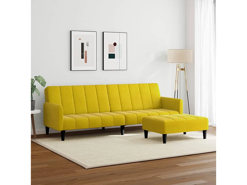Canapé convertible à 2 places avec repose-pied jaune velours FR38361