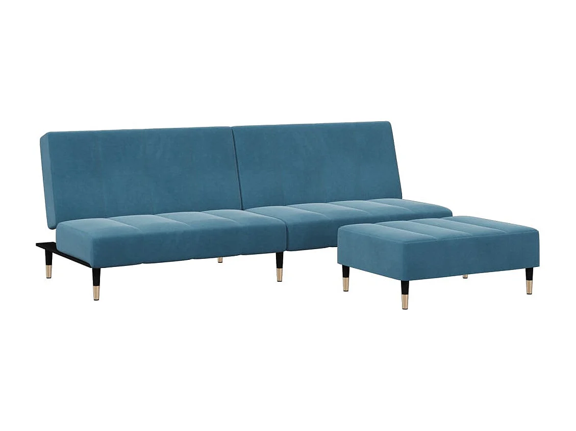 Canapé convertible à 2 places avec repose-pied bleu velours FR69840