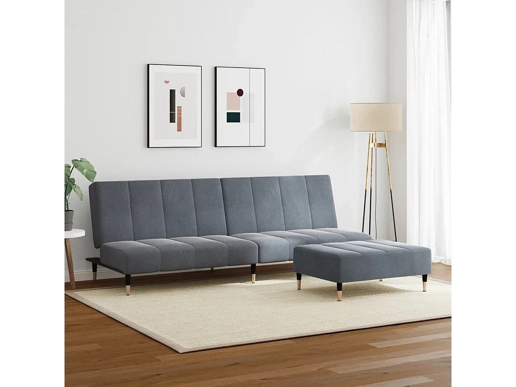 Canapé convertible à 2 places avec repose-pied gris foncé velours FR12844
