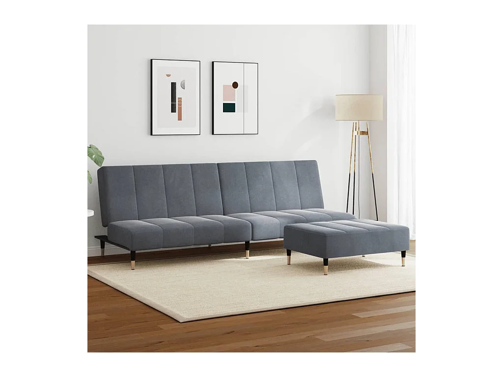 Canapé convertible à 2 places avec repose-pied gris foncé velours FR12844