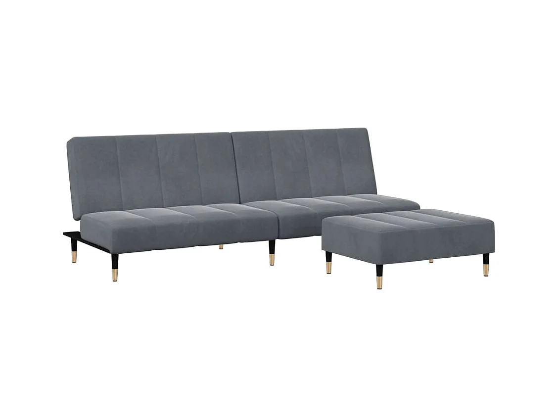 Canapé convertible à 2 places avec repose-pied gris foncé velours FR12844