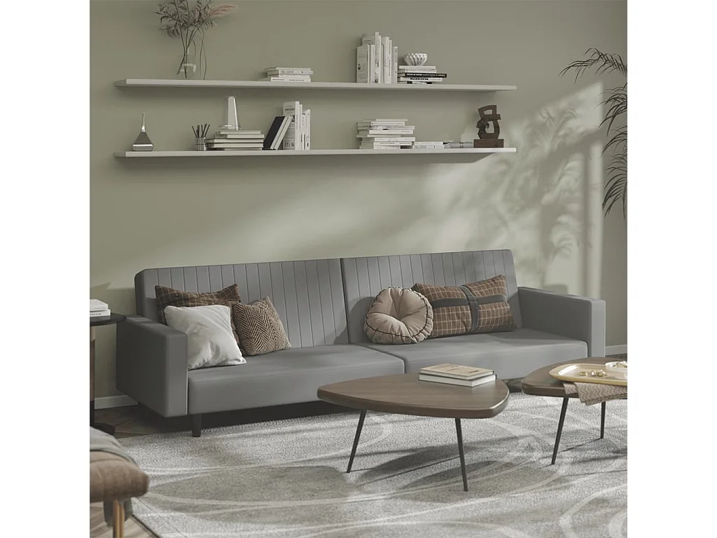 Canapé convertible à 2 places gris clair velours FR35576