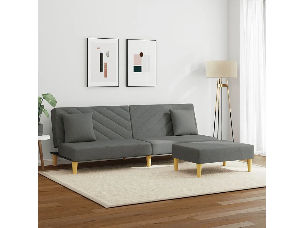 Canapé convertible à 2 places avec oreillers et repose-pied gris foncé FR18216