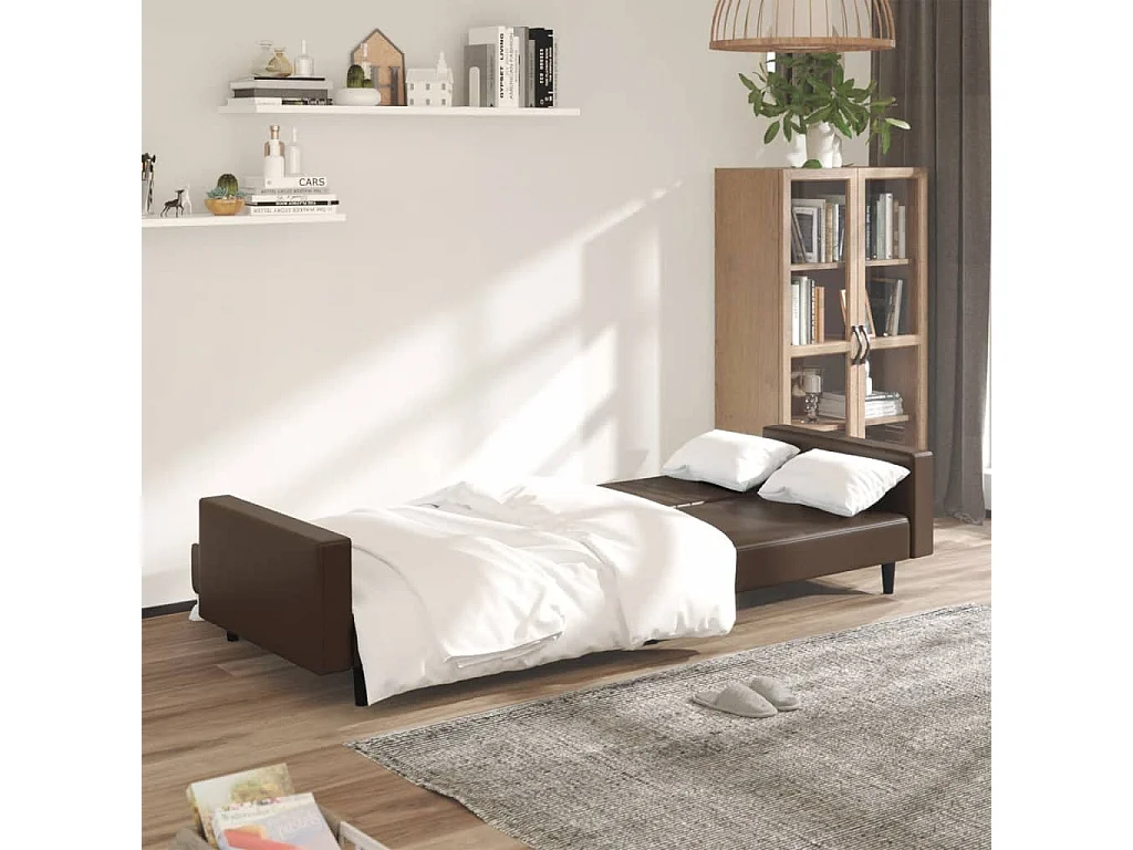 Canapé convertible 2 places marron similicuir FR35059