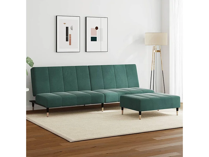 Sofá cama de 2 plazas con taburete terciopelo verde oscuro ES813056